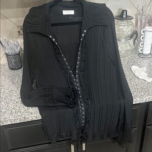 Black Lace-Up Blouse